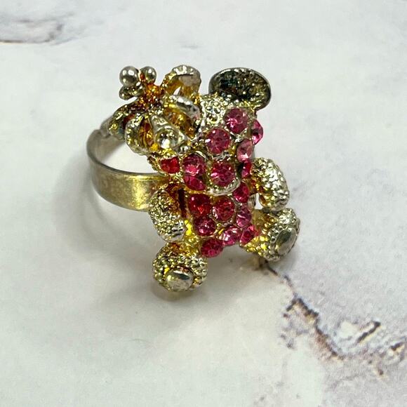 Set of 8 silver tone and pink rhinestone rings - Picture 2 of 15